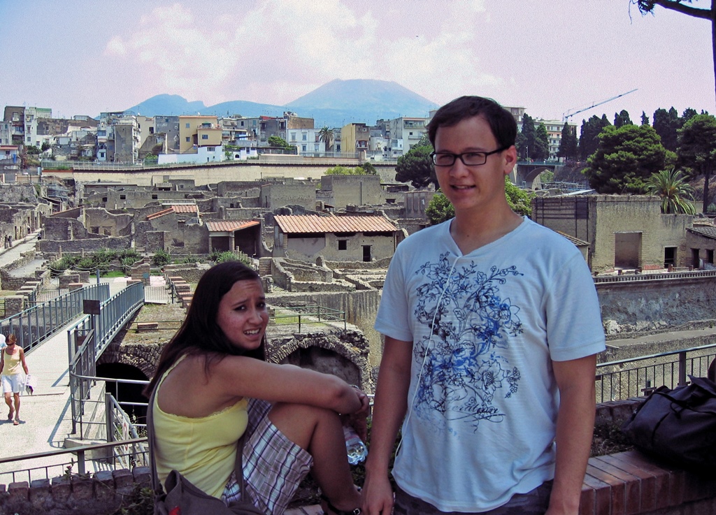 Connie and Philip with Herculaneum and Vesuvius